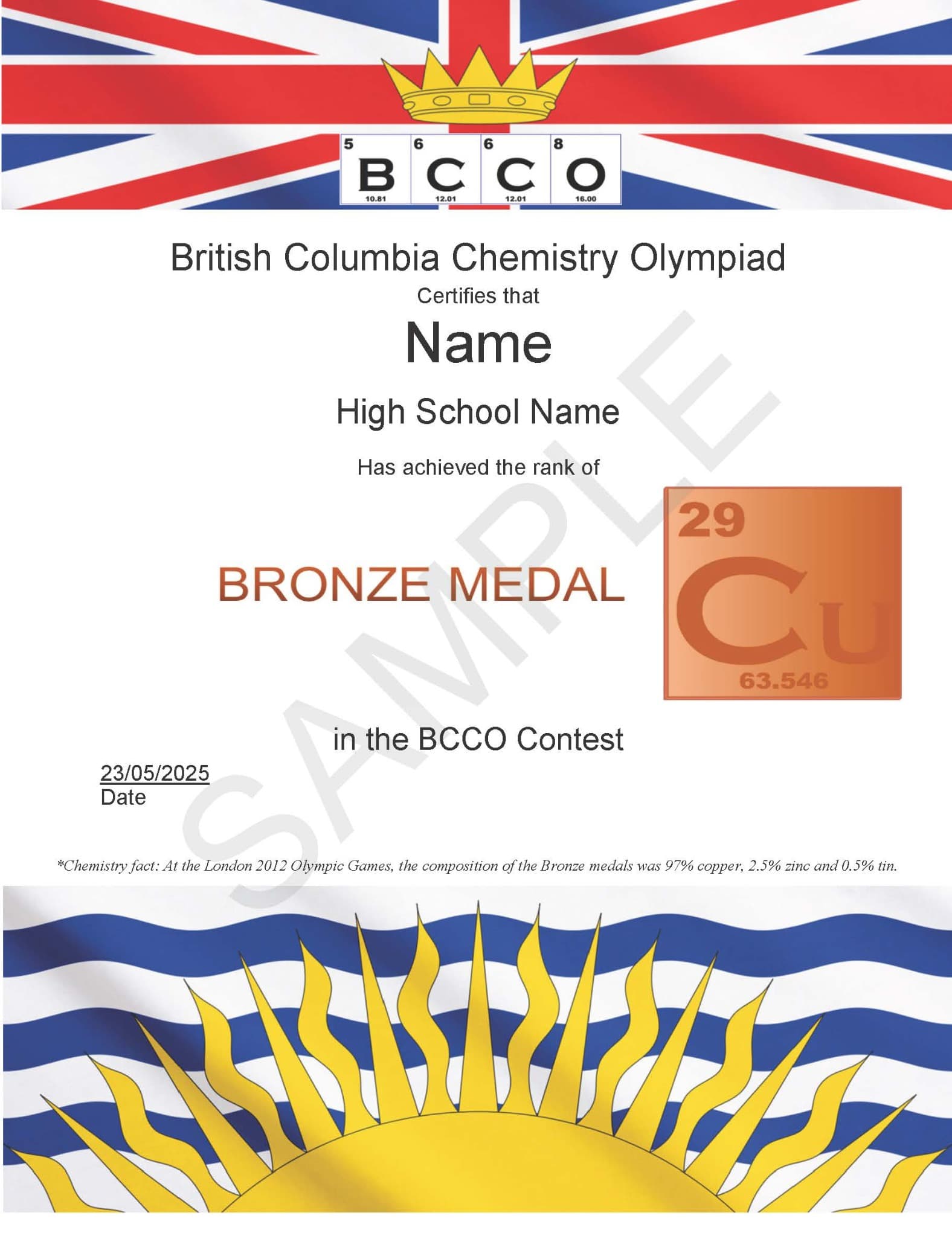 ตัวอย่างใบประกาศนียบัตรรางวัล Bronze Medal