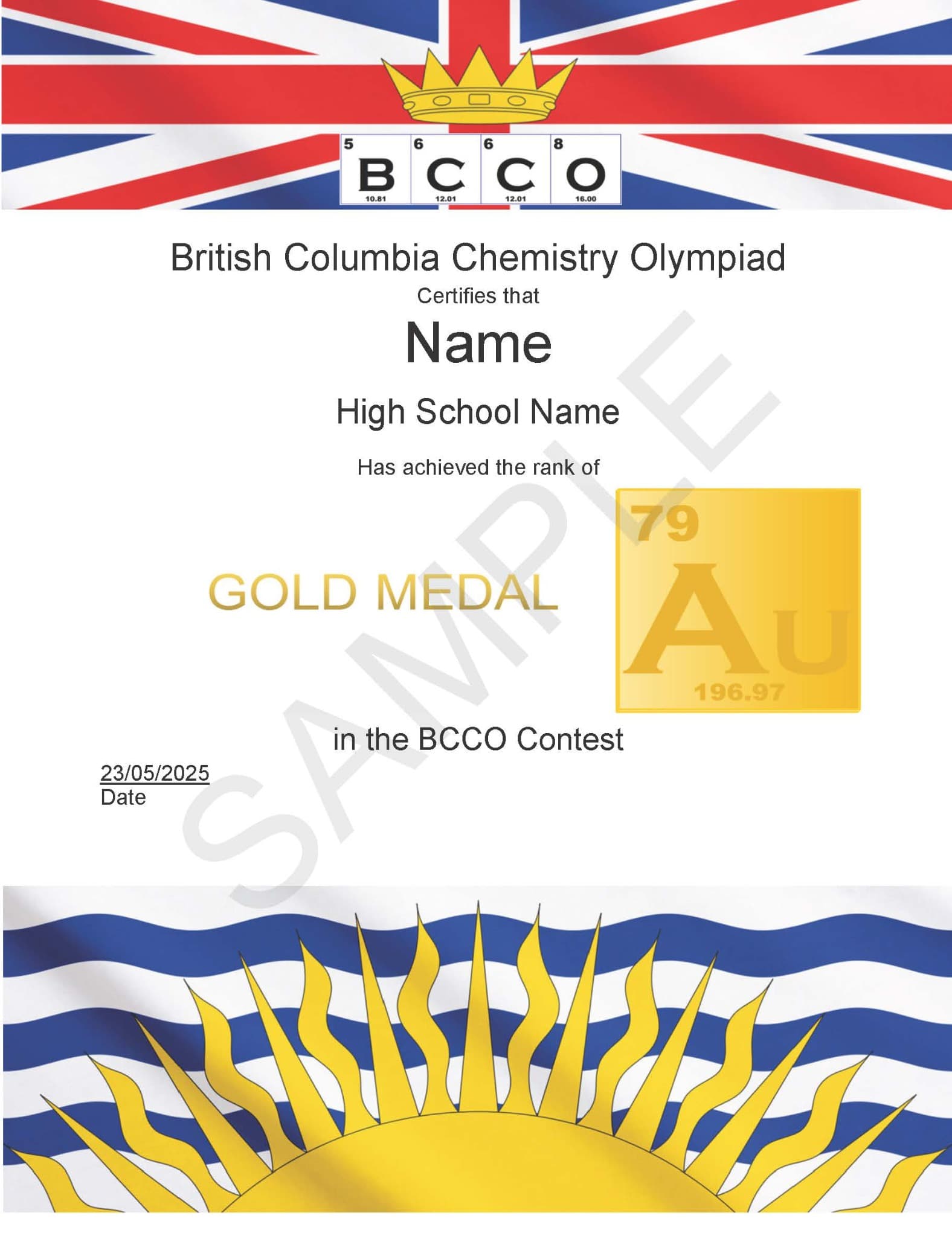 ตัวอย่างใบประกาศนียบัตรรางวัล Gold Medal