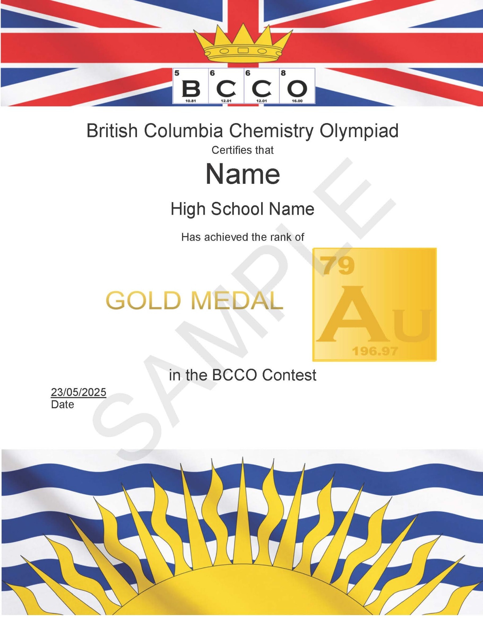 ตัวอย่างใบประกาศนียบัตรรางวัล Gold Medal