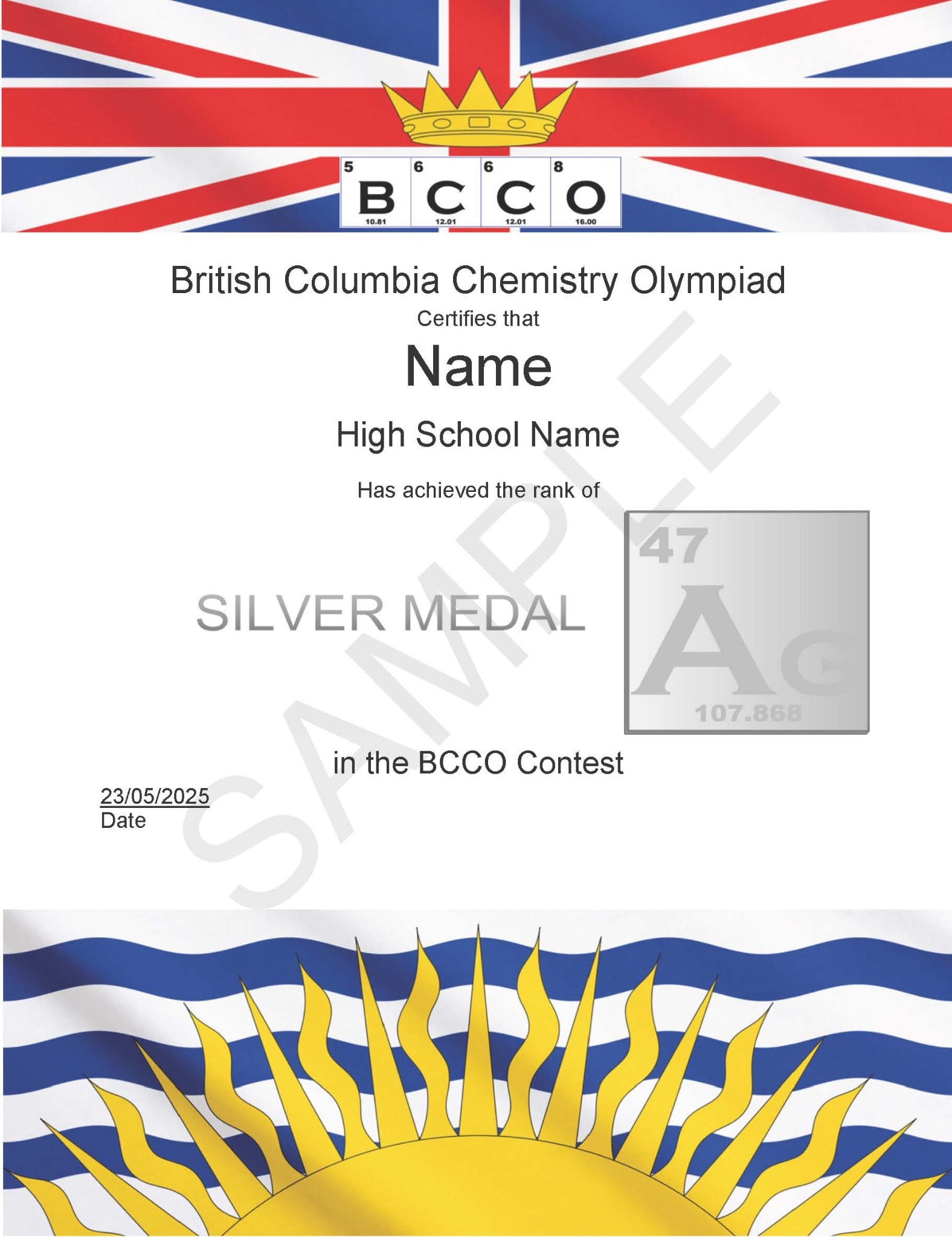 ตัวอย่างใบประกาศนียบัตรรางวัล Silver Medal